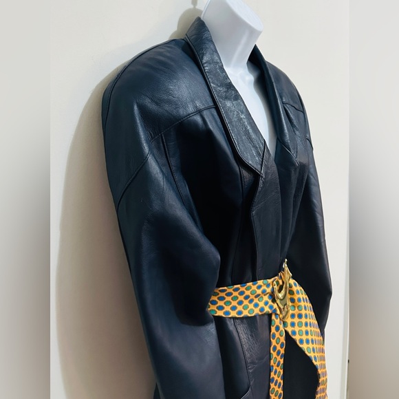 Vintage Genuine Leather Navy Blazer Style Jacket Large Front Pockets Size M - Picture 11 of 13